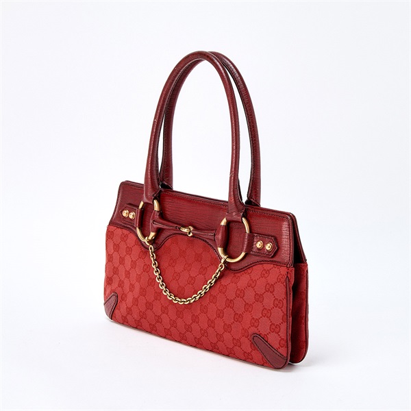 GUCCI ホースビット GGキャンバス ショルダーバッグ レッド ゴールド