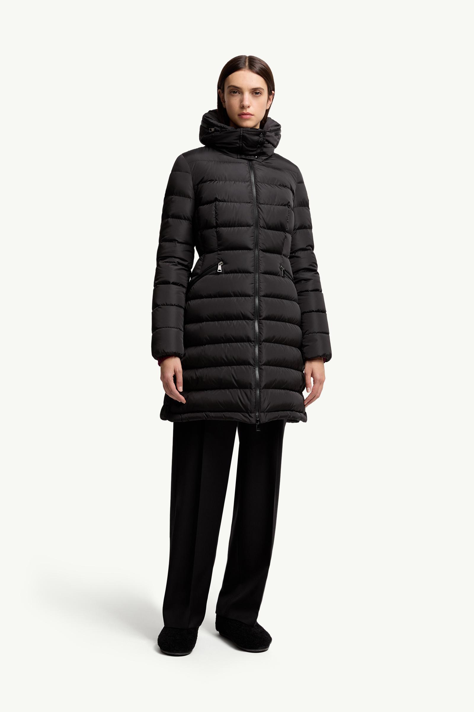 Black Flammette Hooded Long Down Jacket - Long Down Jackets for