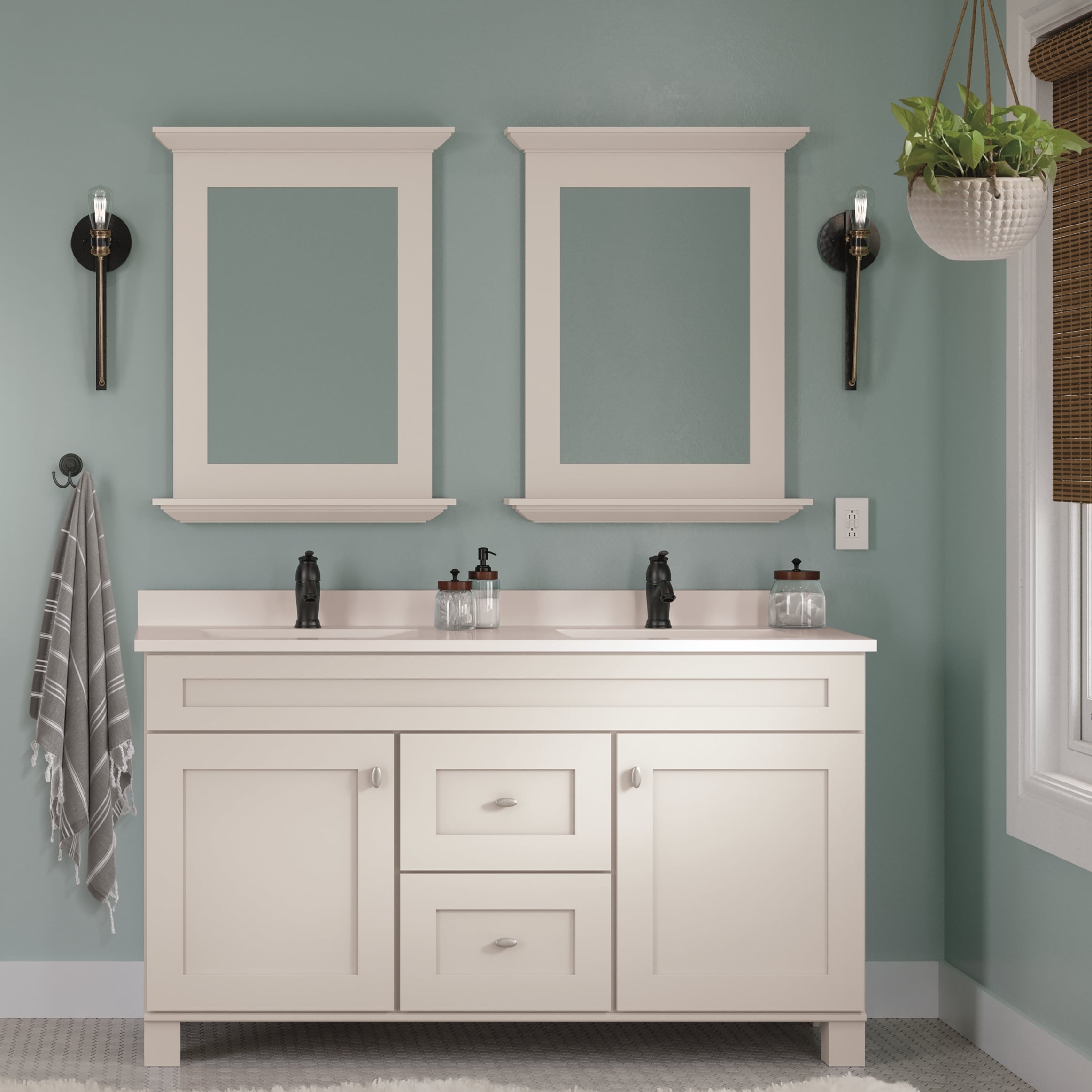 Diamond NOW Palencia 60-in White Bathroom Vanity Base Cabinet