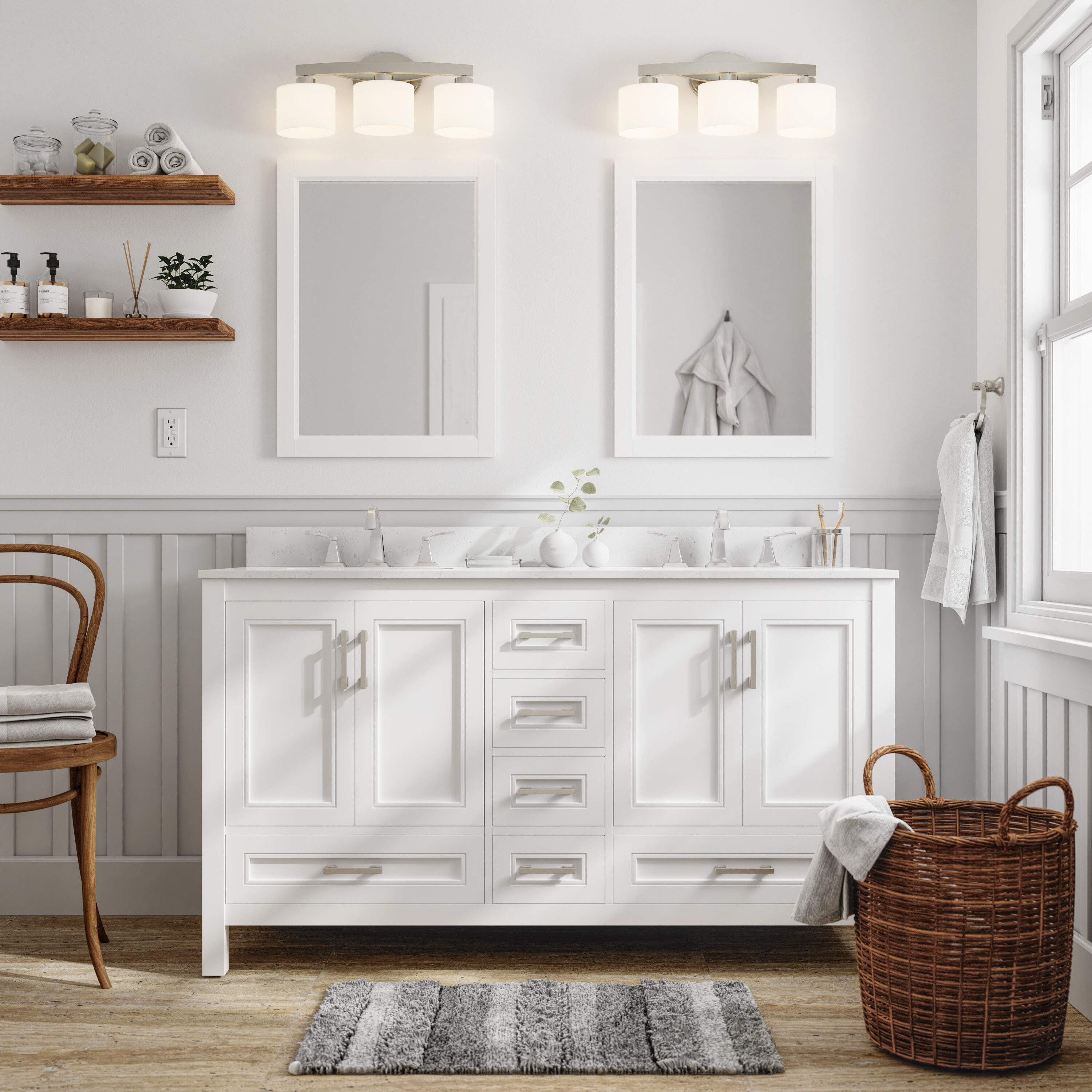 allen + roth Crest Hill 60-in White Undermount Double Sink