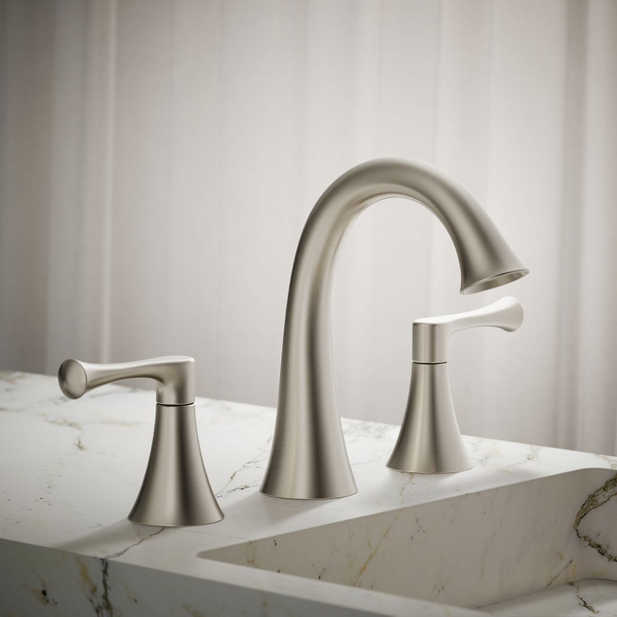 KOHLER Lilyfield Brushed Nickel Widespread 2-handle High-arc