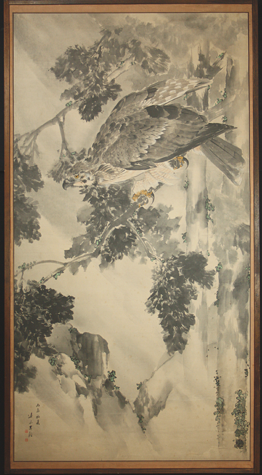 岸連山 『鷹図』【動物・魚・鳥・虫の浮世絵・掛軸・骨董品のページ