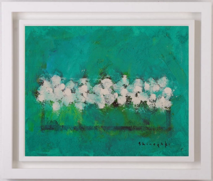 花の絵画を油絵で描いた篠崎晴夫の花の絵「白い花」をご購入