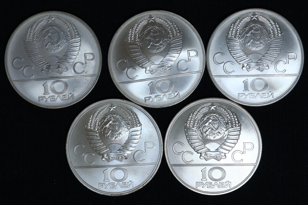 ソ連 10ルーブル銀貨 モスクワ五輪記念 5枚セット SV900 地金銀貨