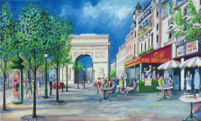フランス風景画・ジェレミーキング「凱旋門」リトグラフ・額寸510×590mm