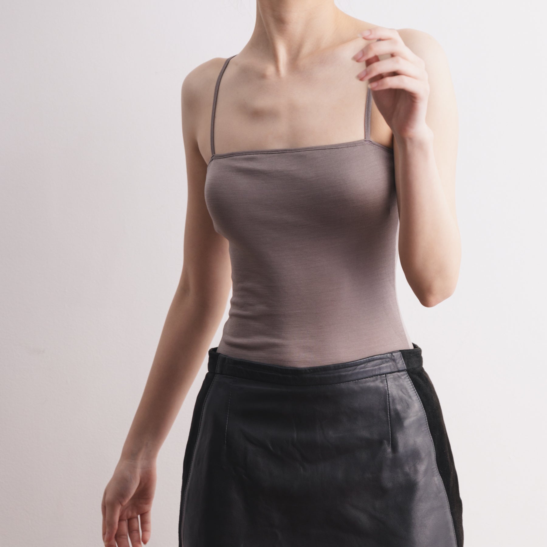 シルク100%ベアキャミソール, カップ付き, トープ／ベアトップ型