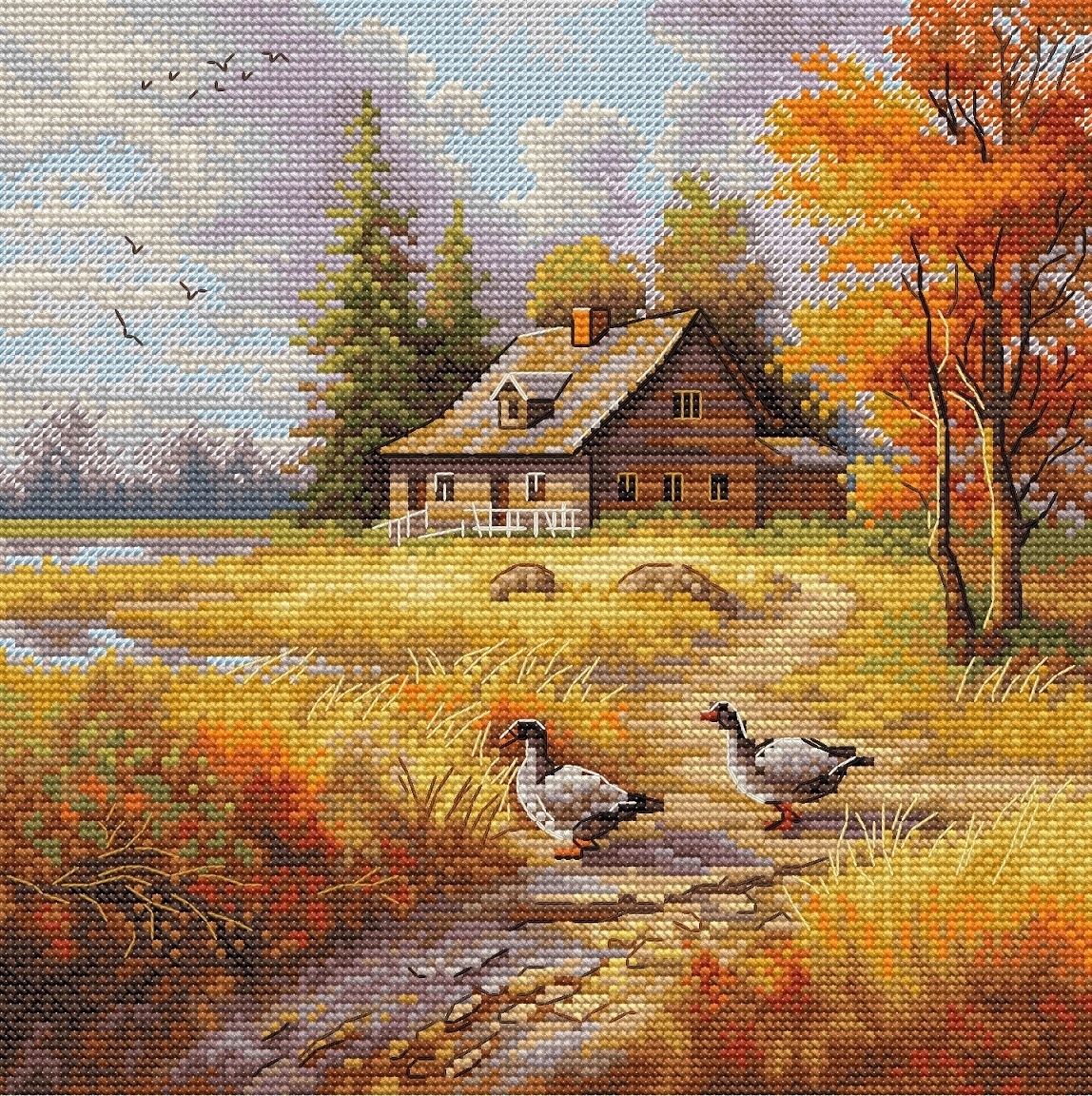 Golden Autumn Landscape Cross Stitch Pattern, code NY-022 Natalya