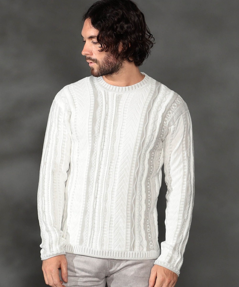 WEB限定】ランダムストライプ3Dニットプルオーバー｜プルオーバー