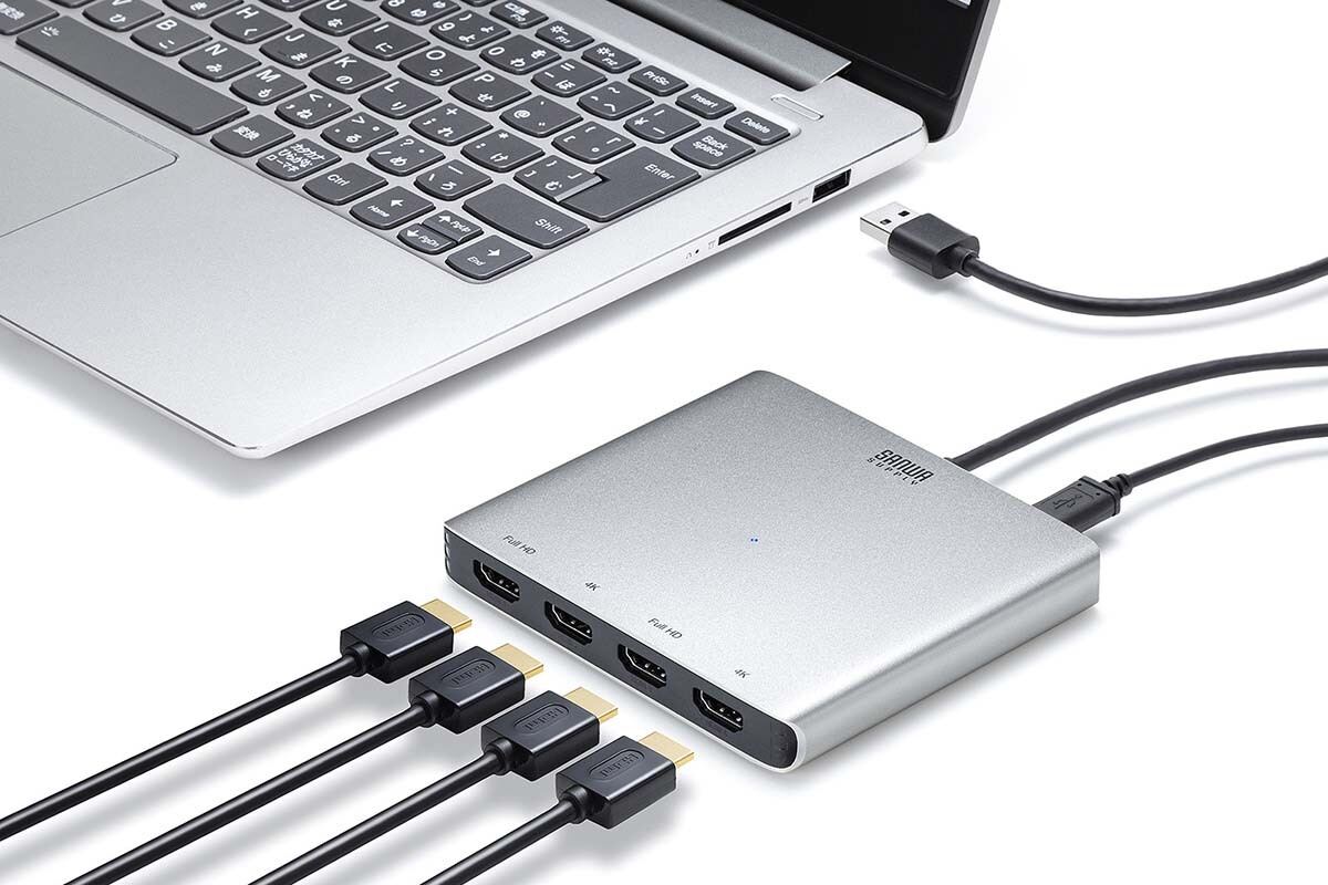 サンワサプライ、USB Type-A接続で4画面出力が可能なディスプレイ
