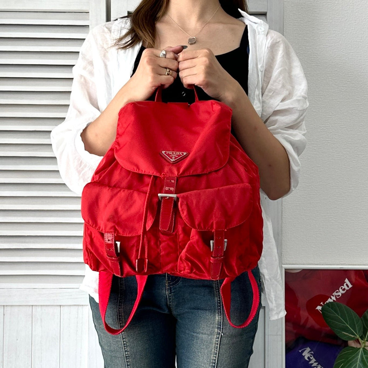 プラダ ポコノ テスート ナイロン バックパック リュックサック レッド