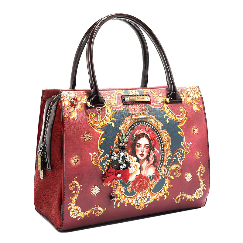 The Queen Satchel Handbag with Embellishments, Vegan Leather