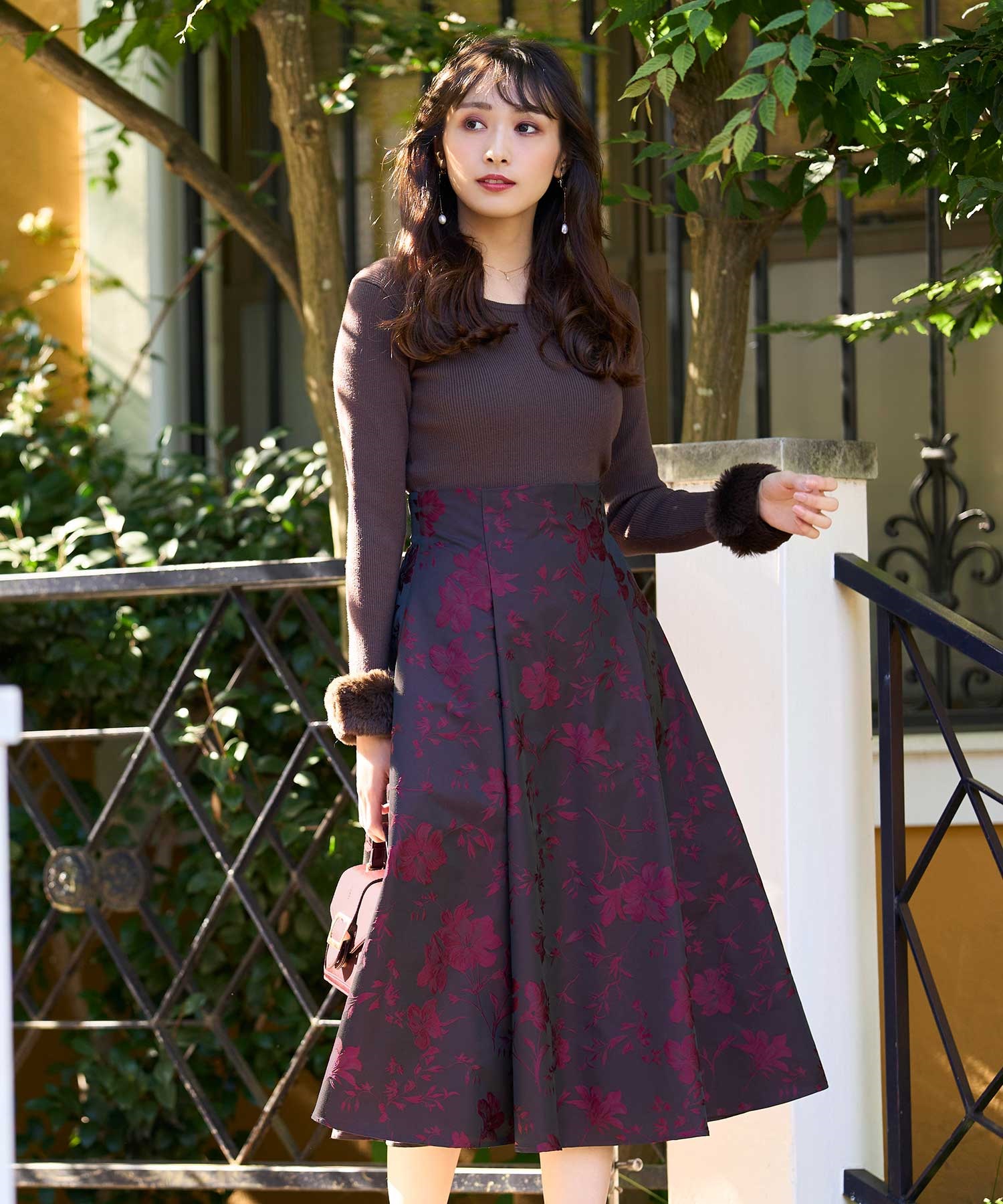 新品】モニーレ フラワー ジャガード ウエストリブ フレアスカート