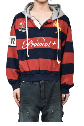 Protocol Index FW25 STRIPE POLO HOODIE / RED - NUBIAN