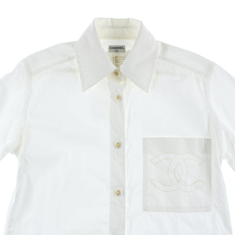 シャネル CHANEL ココマーク刺繍 長袖シャツ ブラウス ホワイト P3757