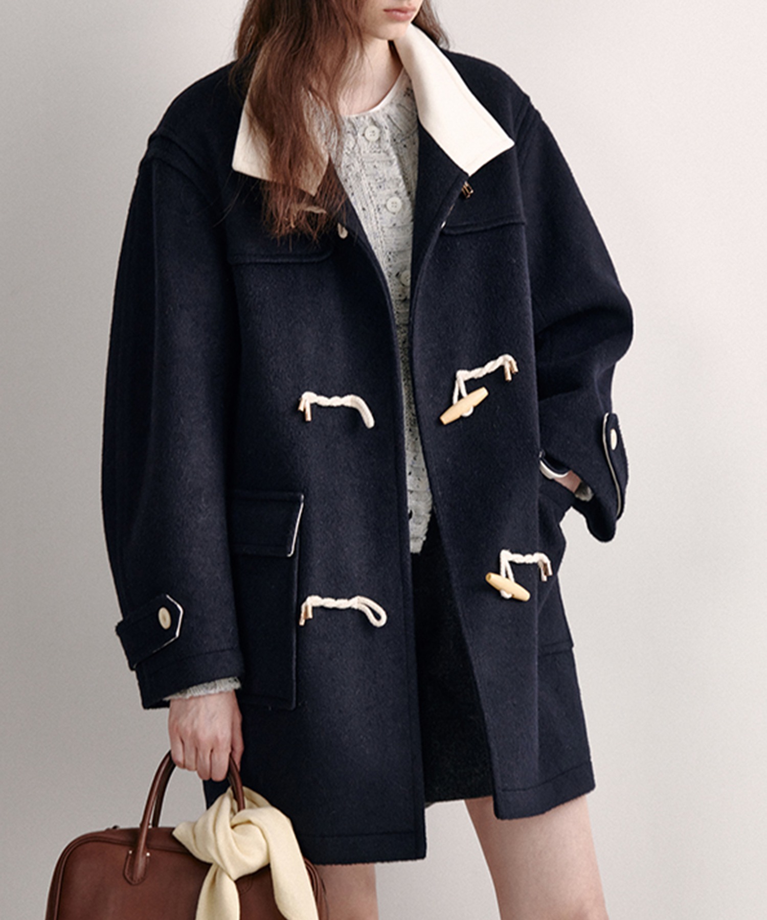 ウール混 ハーフハイカラー ミドルダッフルコート FD24W377【Fano