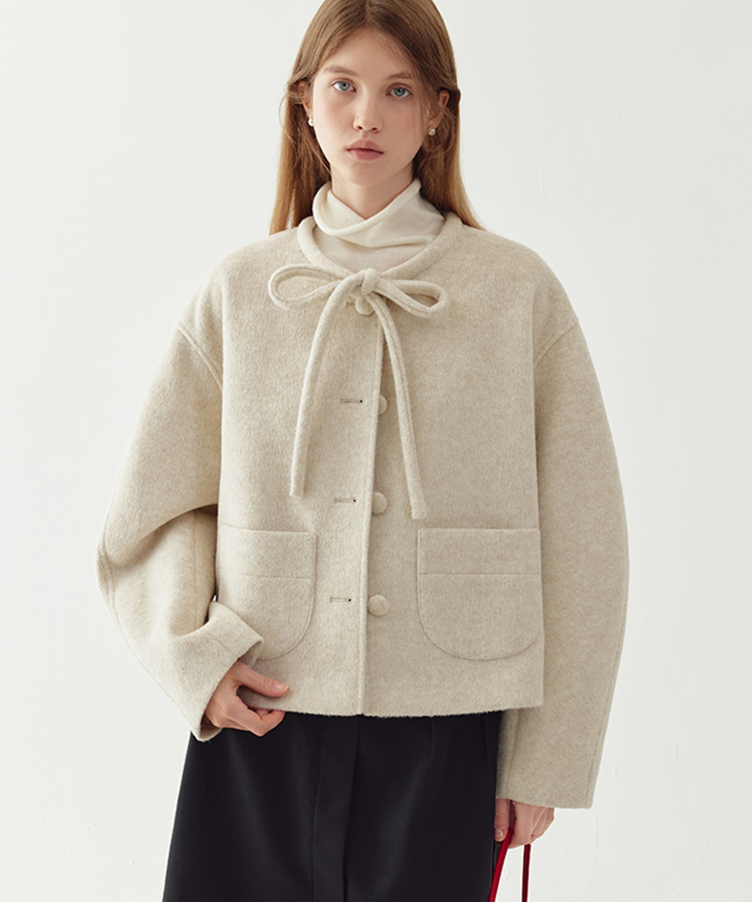 リボンタイ ショートウールコート FQ24W101【Fano Studios