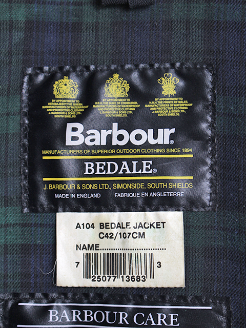 VINTAGE】00s 3WARRANT REPROOF Barbour『BEDALE』BLACK 