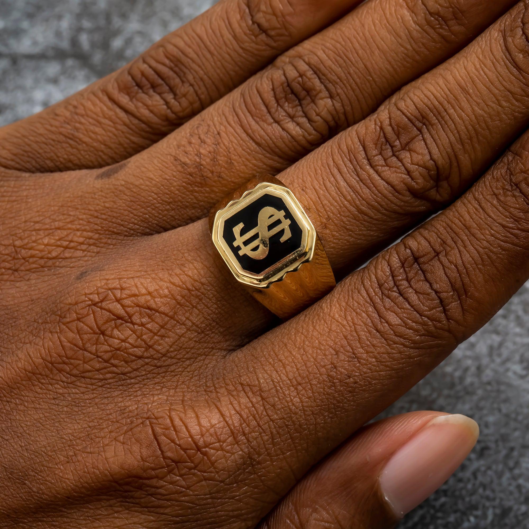 Buy 10K GOLD BLACK DOLLAR SIGN RING 7.9G at the Best Price | OMI