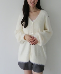 ラメフェザーミドルニットカーディガン(M IVORY): トップス｜PMbox P&M