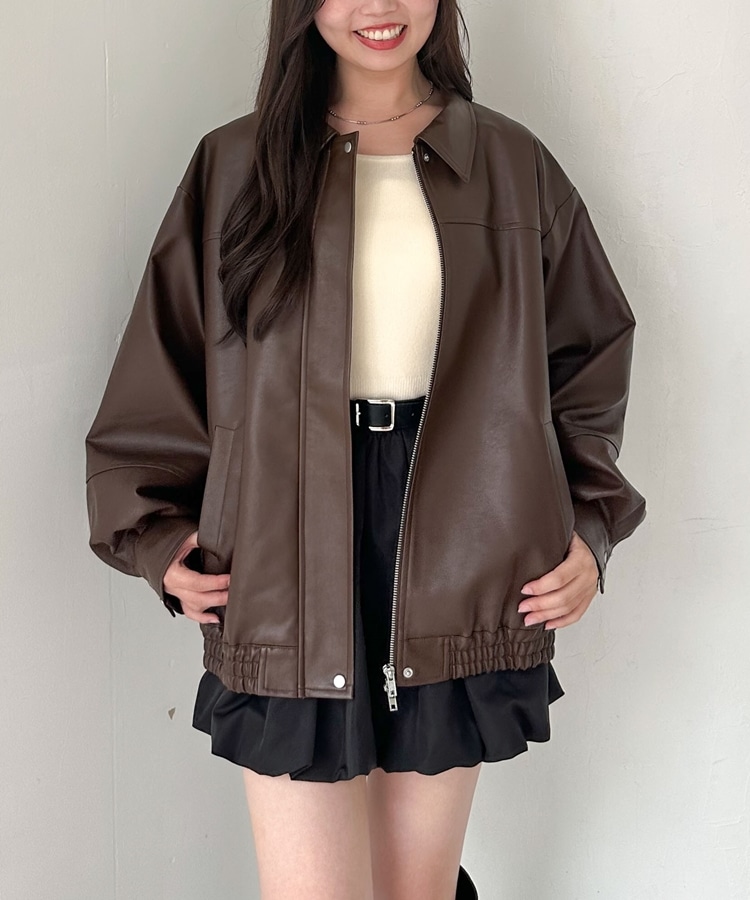 フェイクレザーミドルブルゾン(M BLACK): アウター｜PMbox P&M