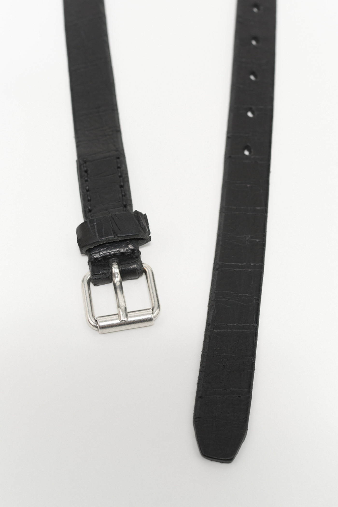 Our Legacy - 3 cm Belt Laser Crack Black Leather.