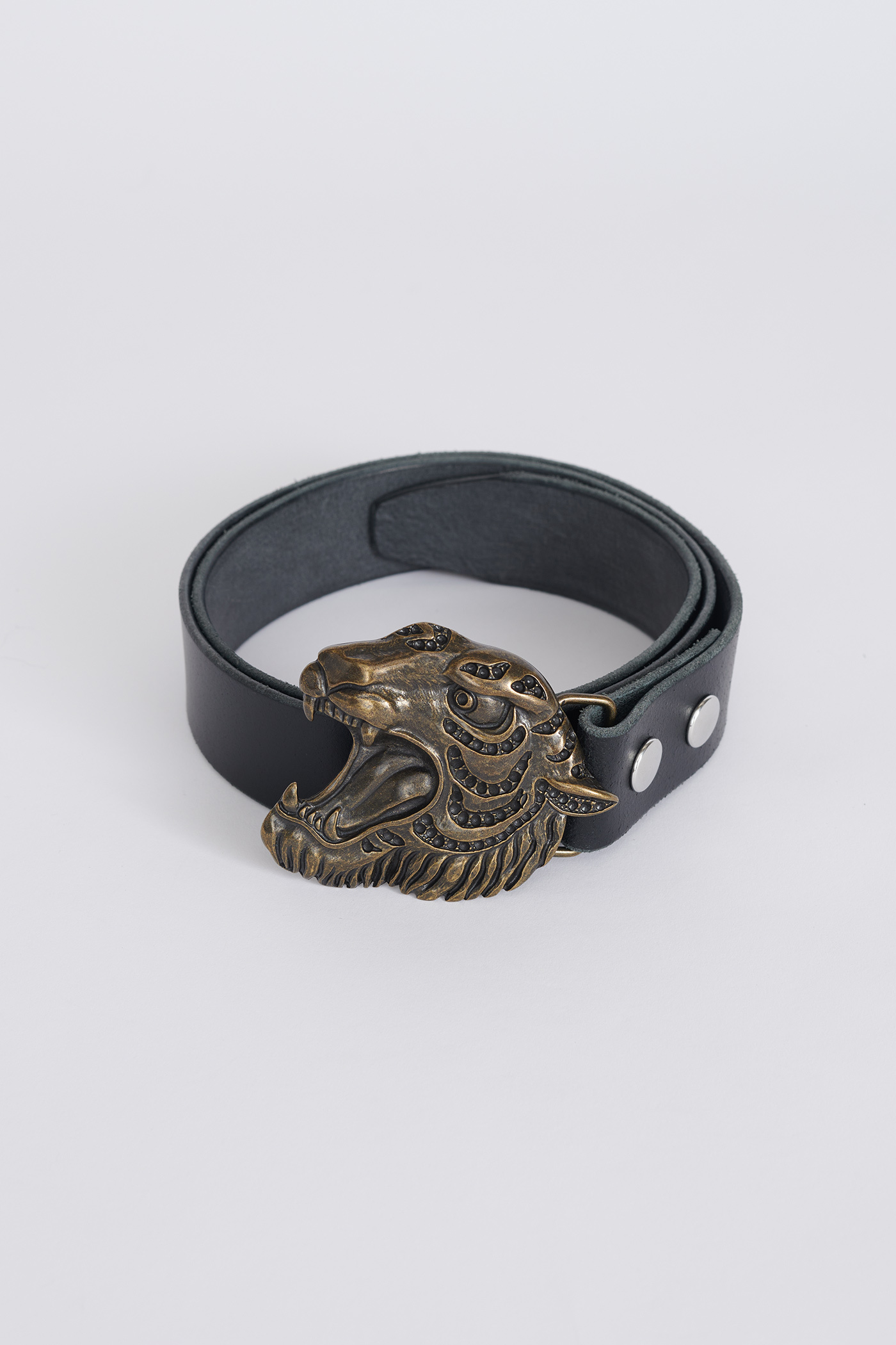 Our Legacy - Speed Belt Black Leather Tiger Plate