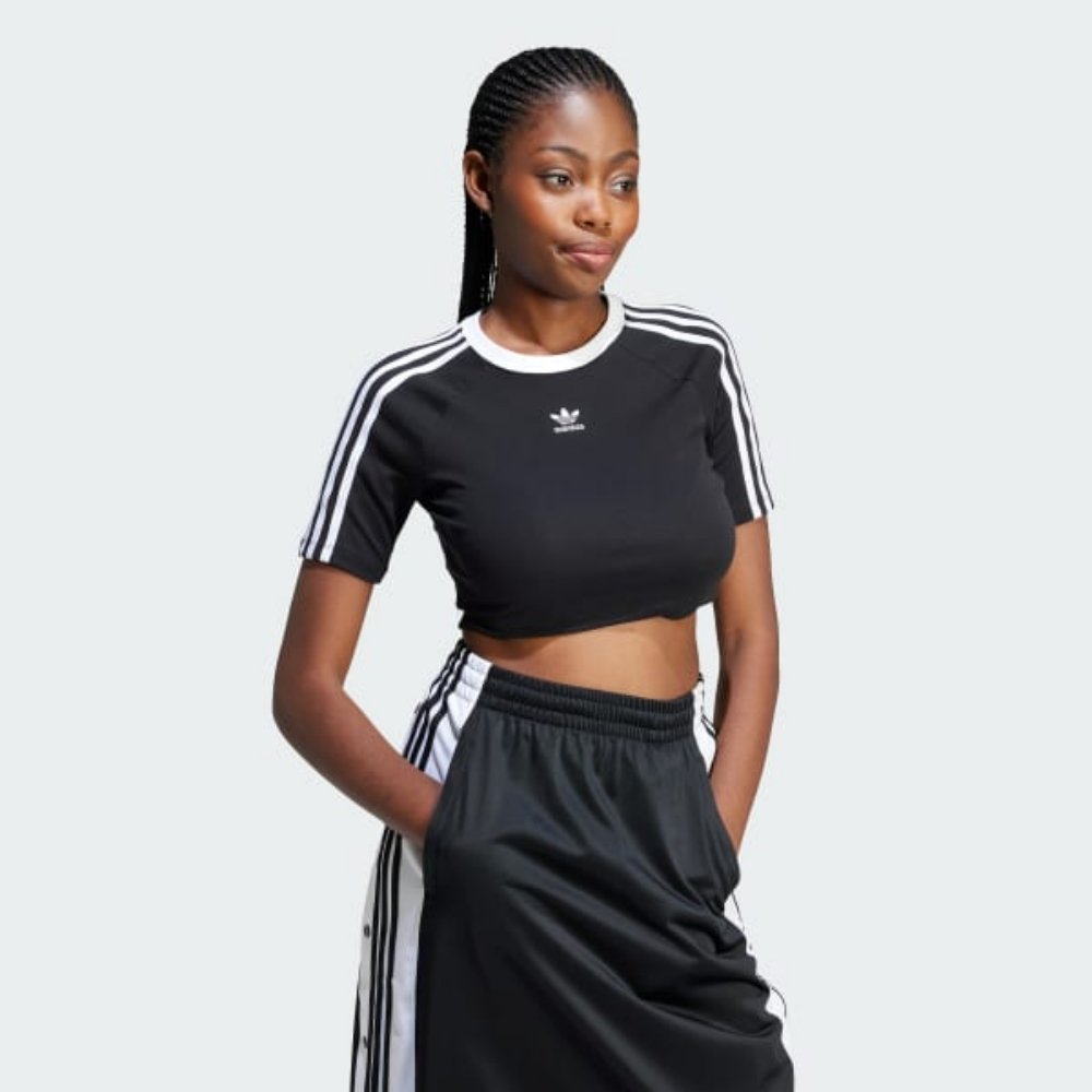 Camiseta Baby Look Três Listras Preta | adidas Originals