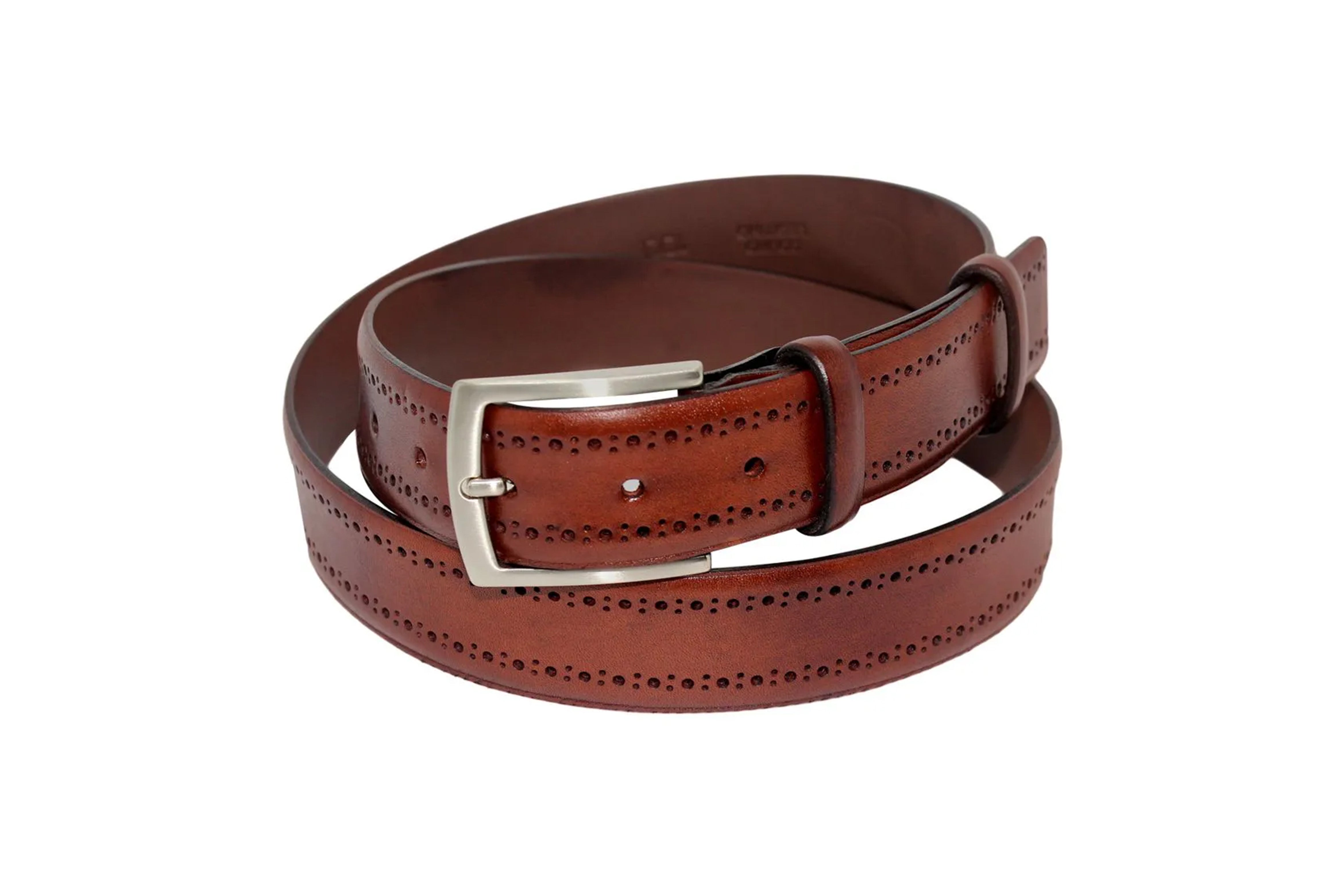 Brogue style belt English Manchester style color Coffee Brown