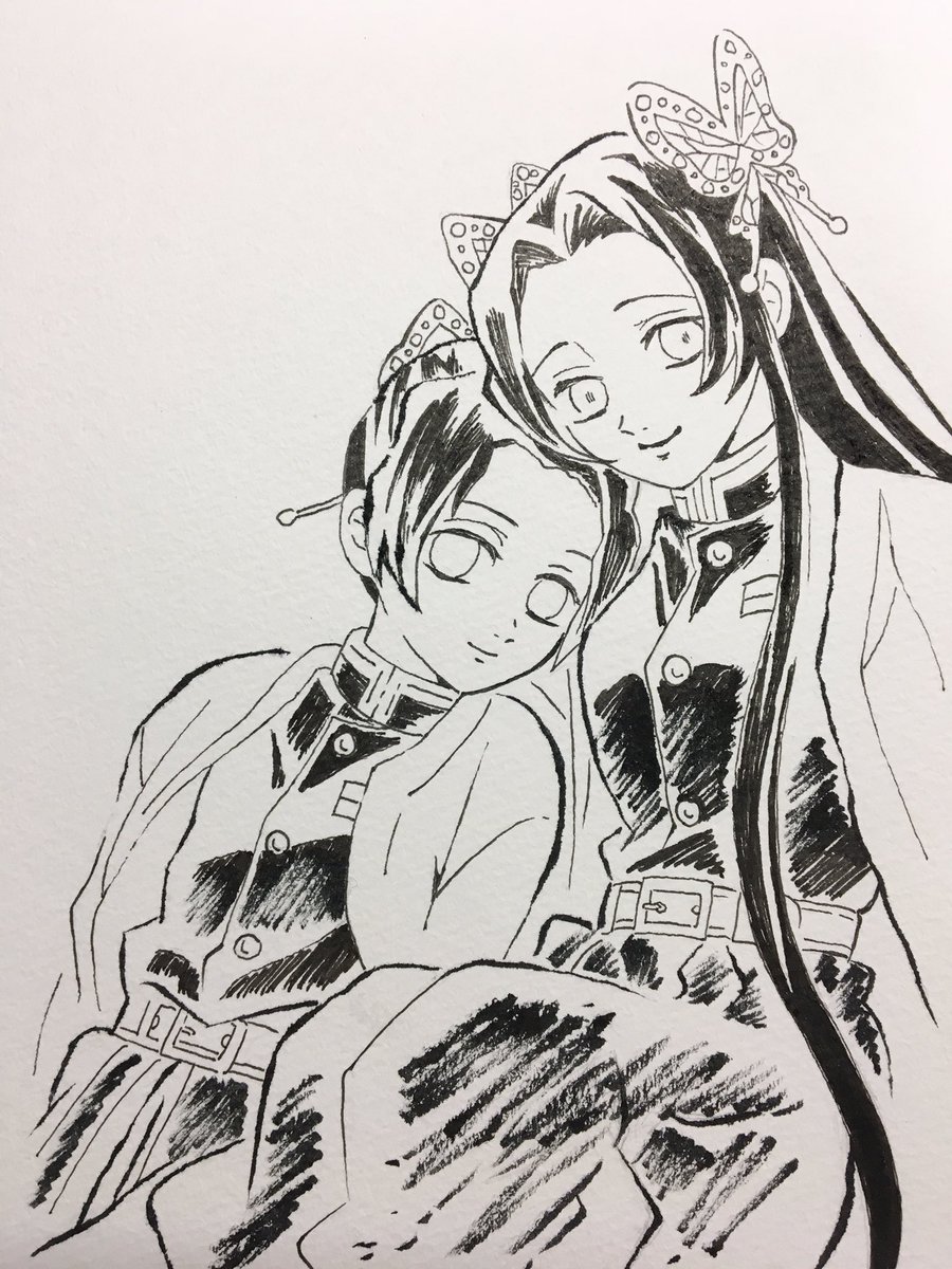禰豆子ちゃんと、前回描いたイラストの線画です。 #鬼滅の刃イラスト #模写