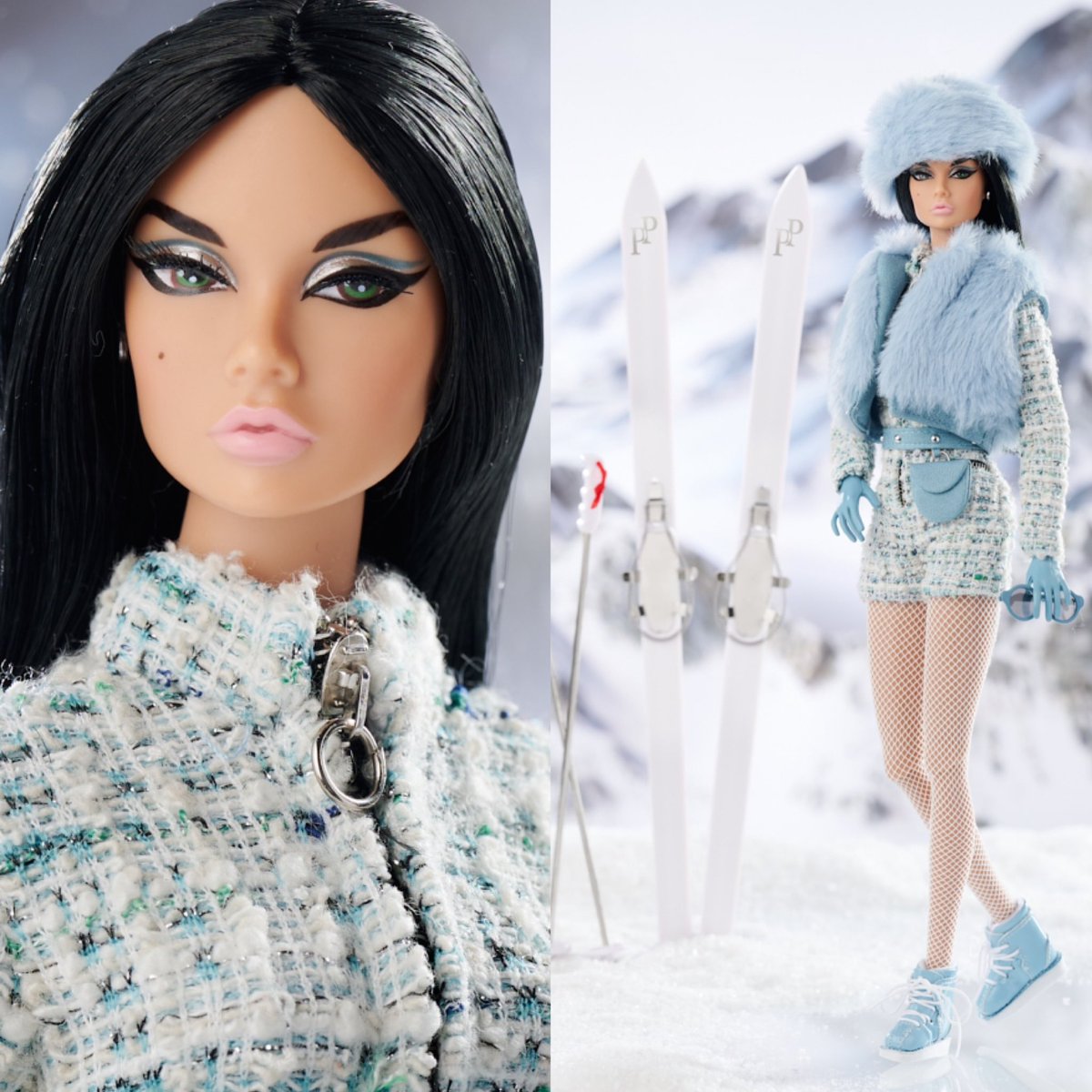 Fashionably dressed for a spectacular high-speed mountain side