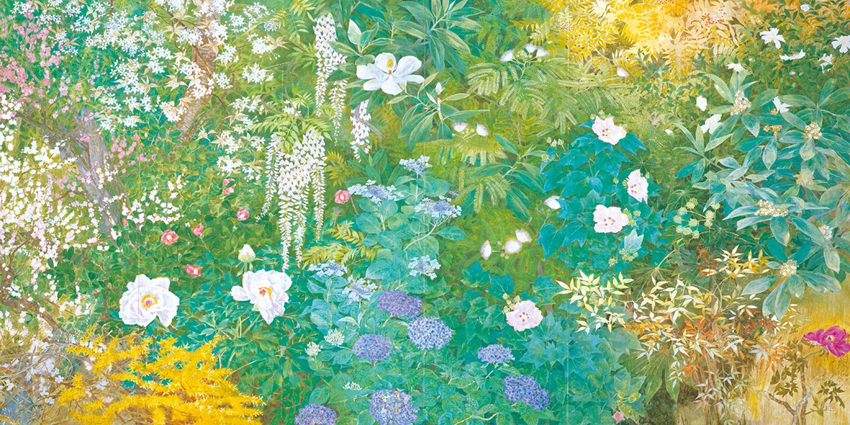展示作品のご紹介】 林潤一《四季樹花図》2001年 1つの画面に春夏秋冬