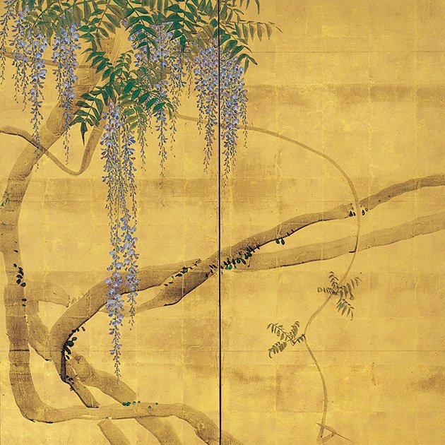 藤花図屏風】 今回展は円山応挙（1733～95）とその弟子たちの作品で