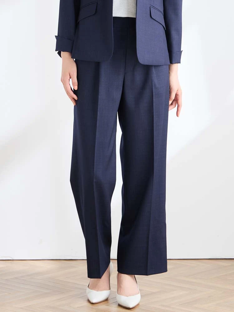 ネイビー デニムライクスーツ 無地 ワイドパンツ ネイビー/グレー