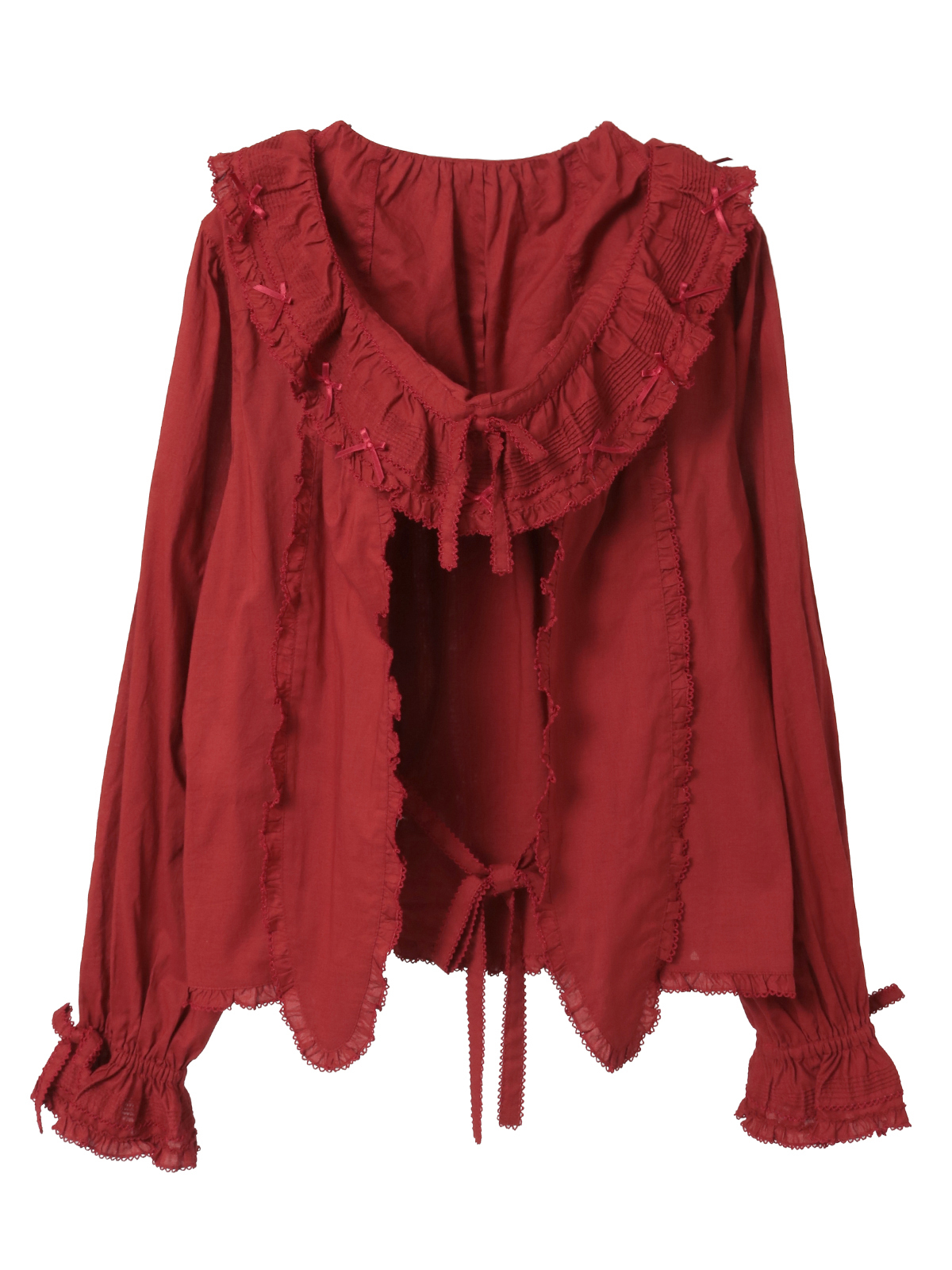 せ*ら様 ピンクハウス＊ブッシュローズ柄＊赤いフリル長袖ブラウス せ