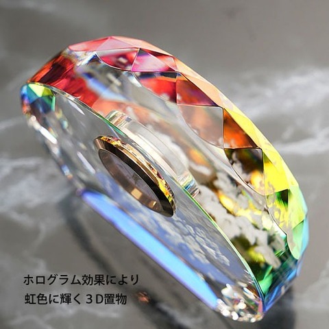幸せを運ぶエンジェルの3D置物】クリスタルの時計付き置物 ＜ ガラス
