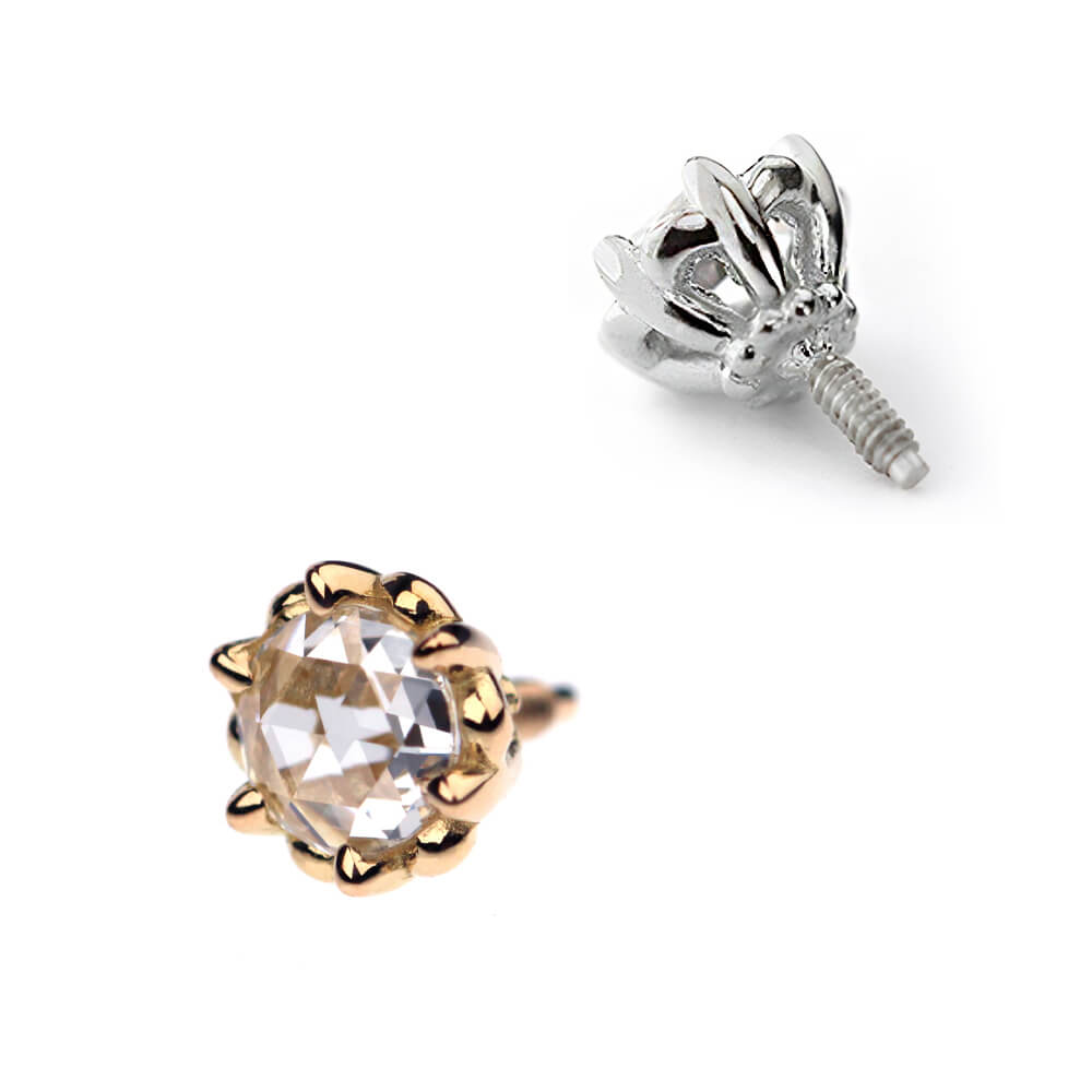 ムーンクォーツロゼットコンケーブカットピアス A54 ムーンクォーツ