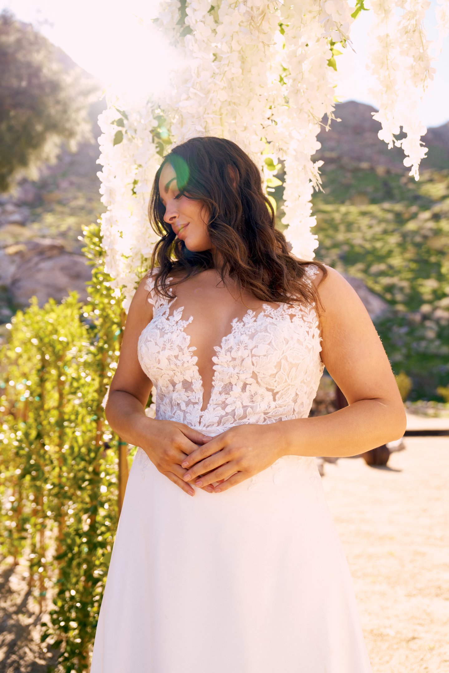 66240PS: Illusion Sabrina Neckline Plus Size Bridal Dress with