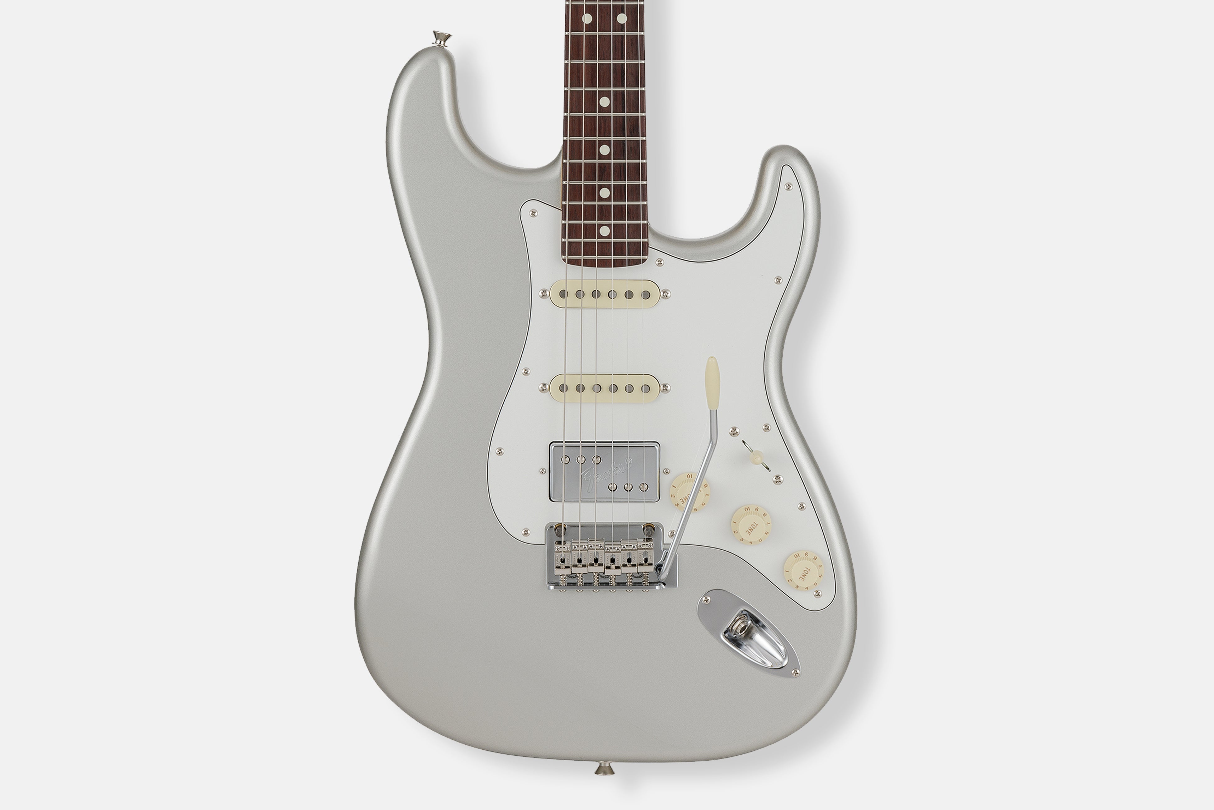 MADE IN JAPAN HYBRID II STRATOCASTER HSS LIMITED RUN INCA SILVER