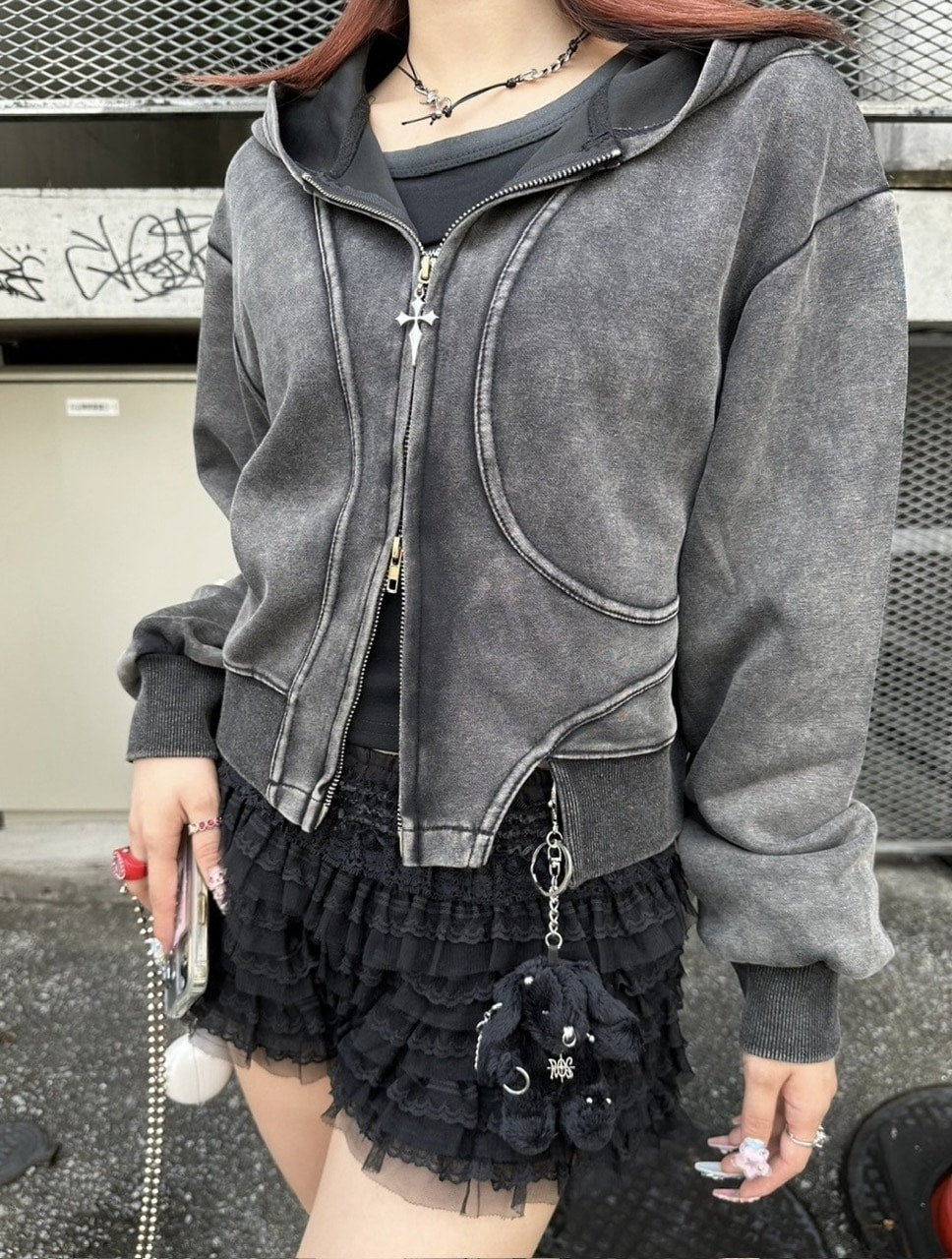 Never mind the XU】crop zip up hoodie / 【ネバーマインド ザ