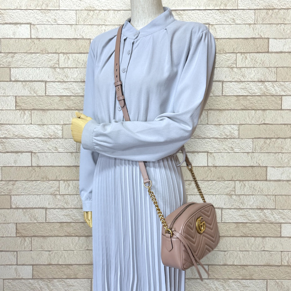GUCCI グッチ GGマーモント ショルダーバッグ レザー ベージュ