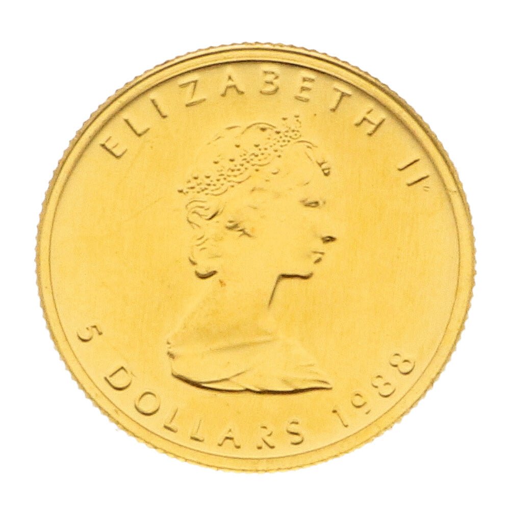 中古】 K24 外国コイン メイプルリーフ 1/10オンス 5ドル 1988 カナダ