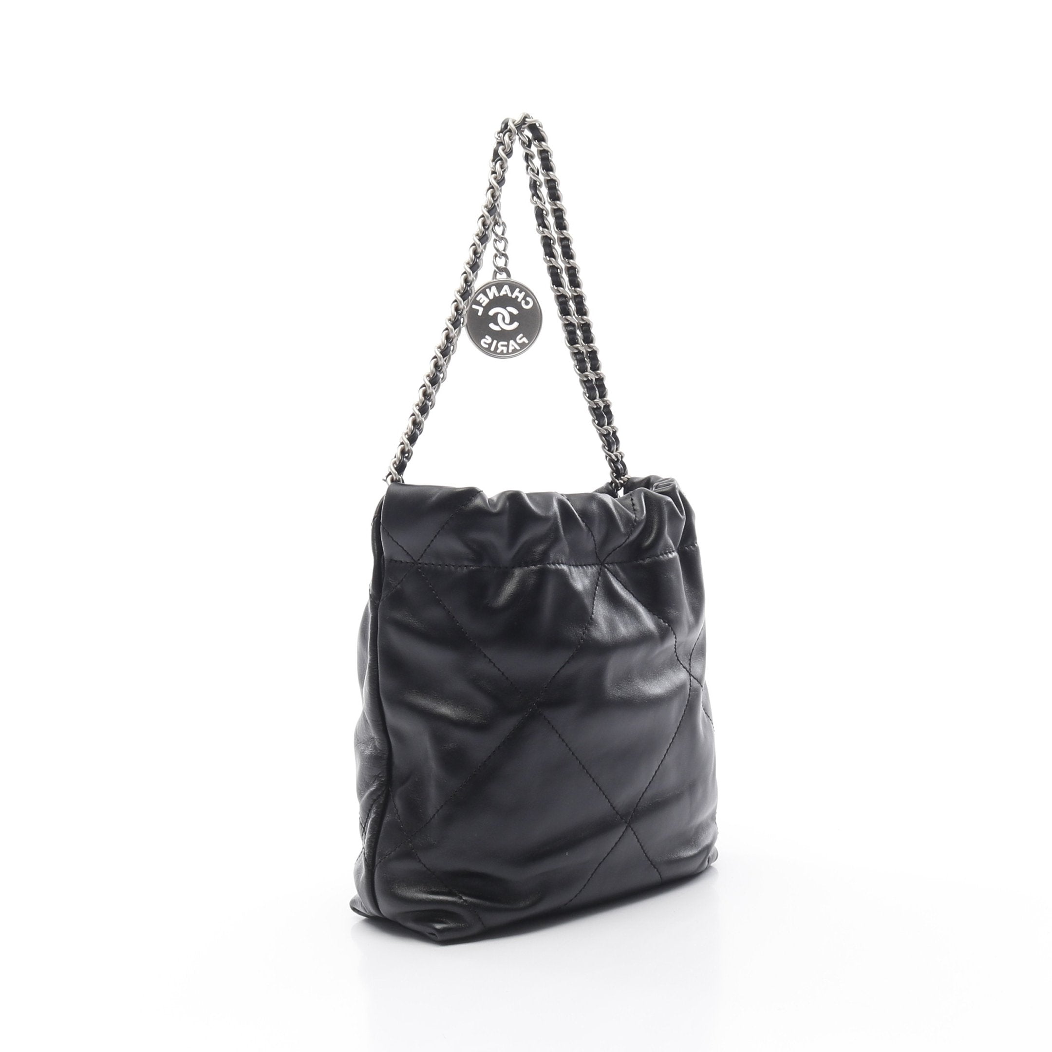 CHANEL 22 ミニ チェーンショルダーバッグ レザー ブラック シルバー