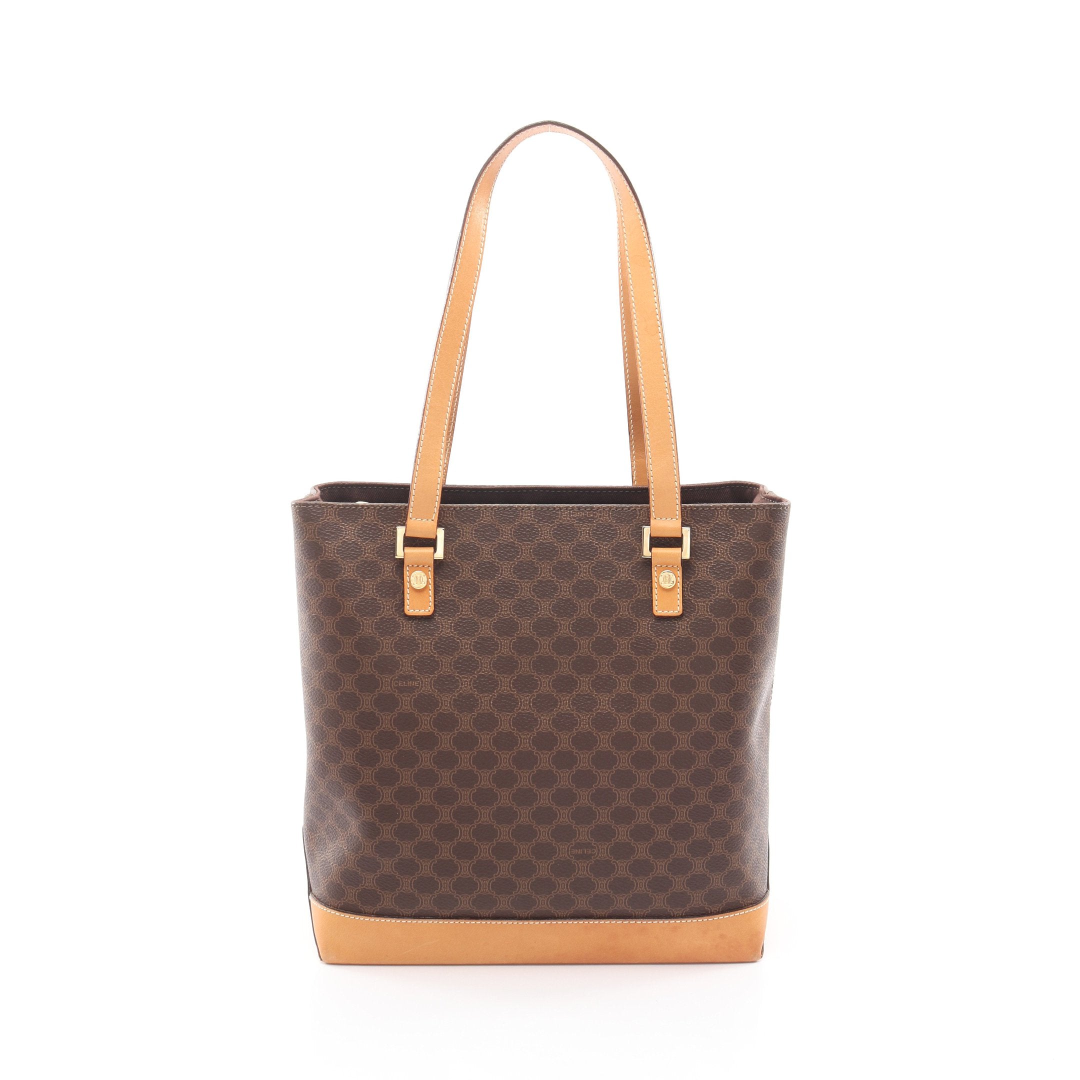 マカダム ハンドバッグ PVC レザー ダークブラウン ブラウン セリーヌ