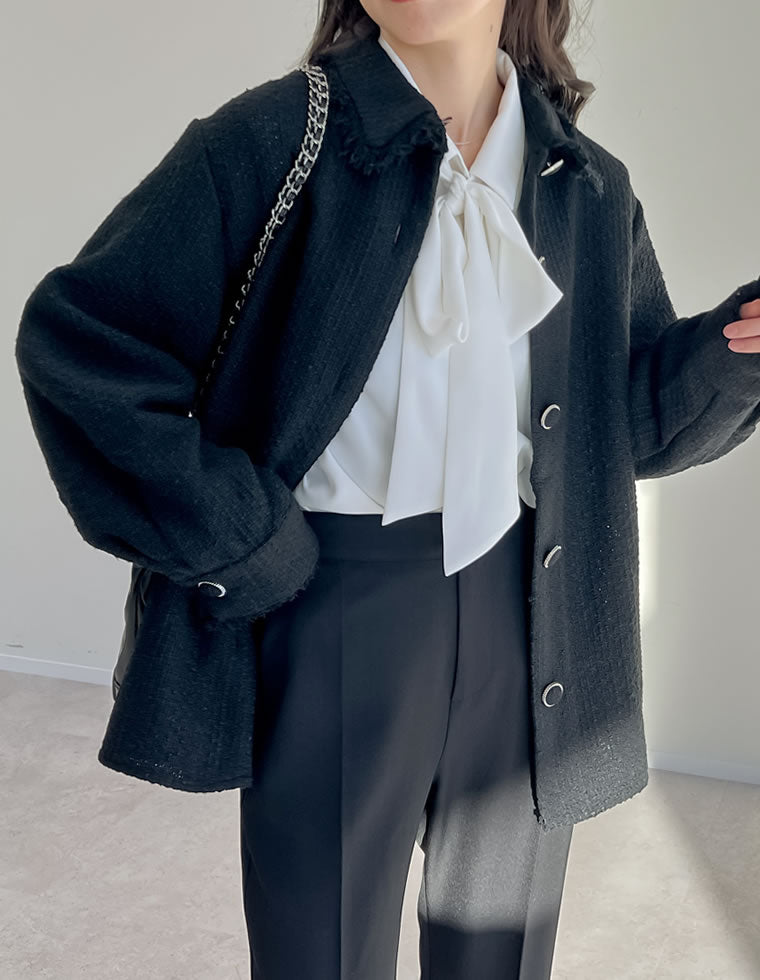 ツイードフリンジステンカラージャケット - ジャケット/アウター通販