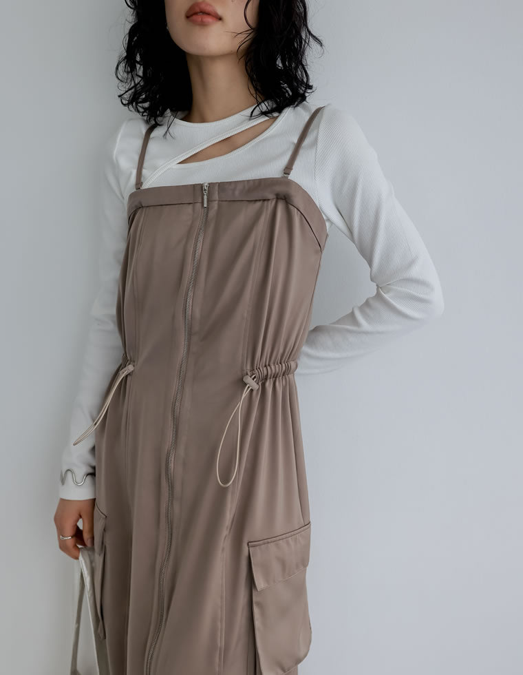 2WAYサテンフロントジップキャミワンピース - ワンピース通販 | 人気