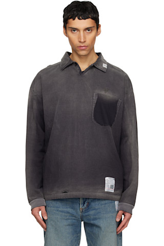 Maison MIHARA YASUHIRO: Black Sun Faded Long Sleeve Polo | SSENSE