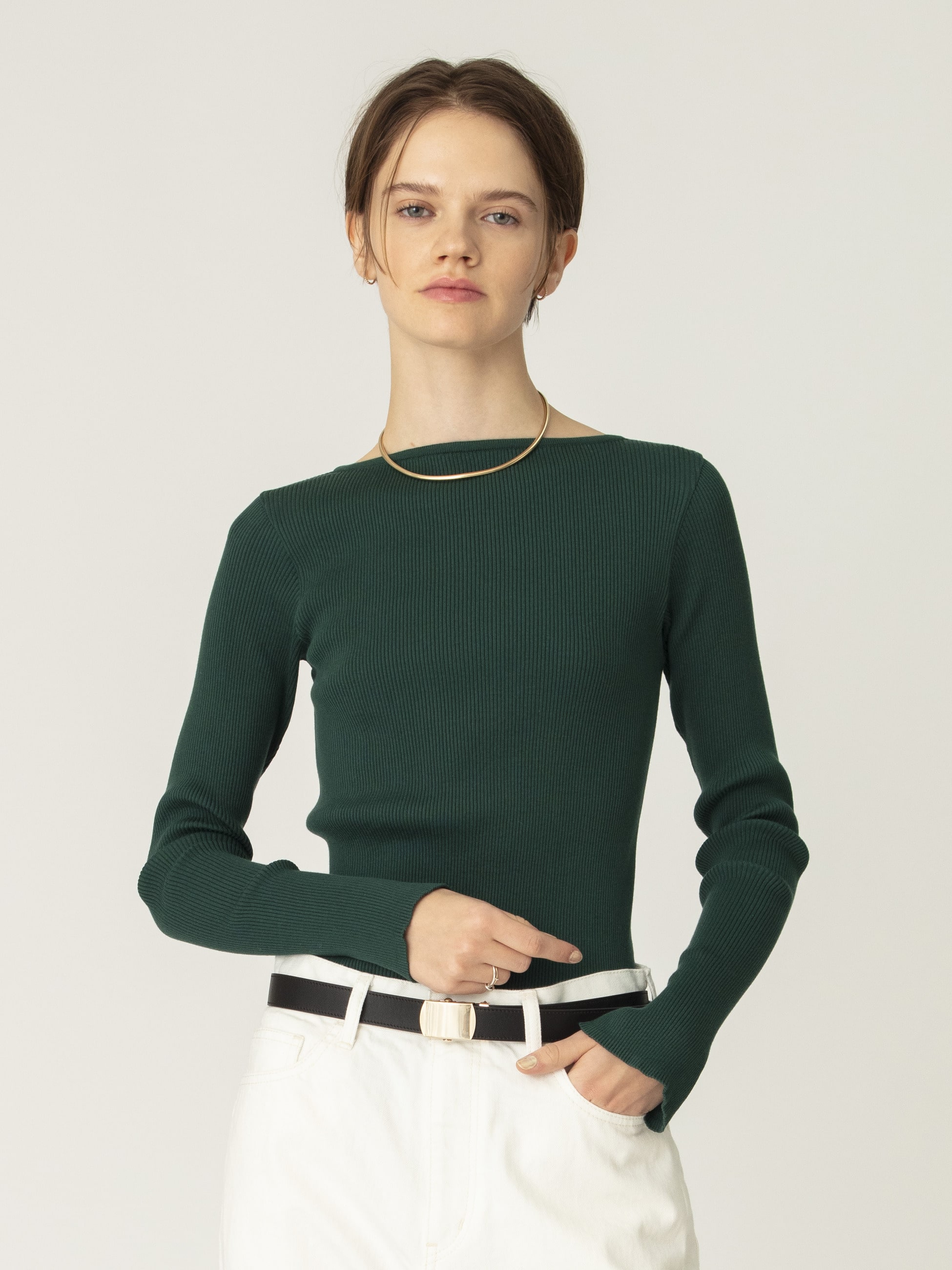 ギザボートネック プルオーバー（レッド/グリーン）｜AURALEE