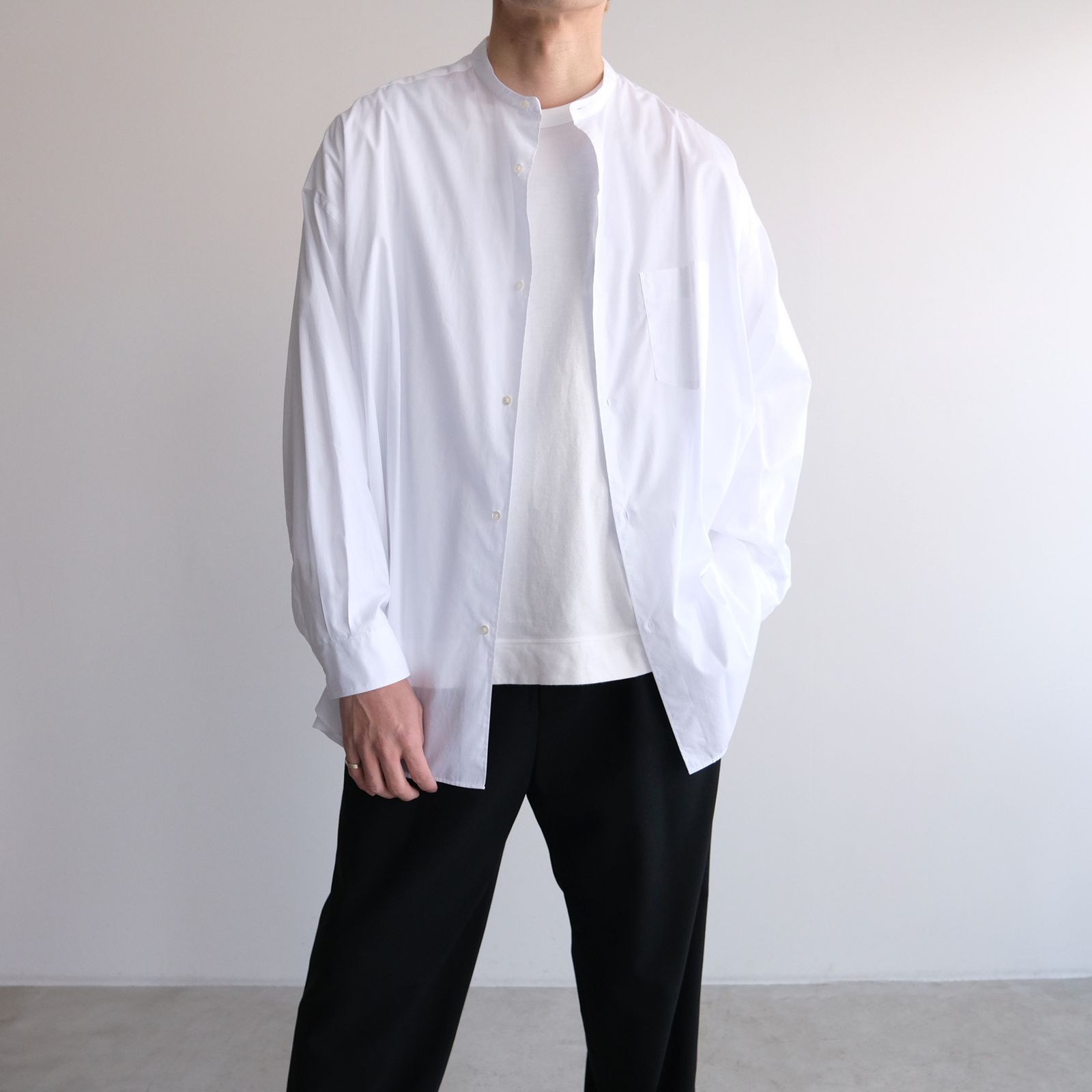 Graphpaper - Broad L/S Oversized Band Collar Shirt -シャツ-（White