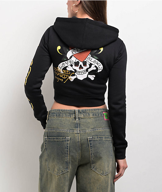 Ed Hardy LKS Skull Black Crop Zip Hoodie | Zumiez