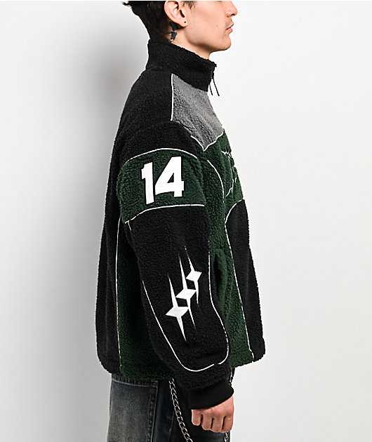 Ninth Hall Racer Green & Black Sherpa Zip Jacket | Zumiez